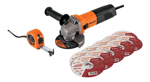 Esmeriladora 4-1/2 750w 10discos Y Flexómetro Truper 101526 Color Naranja