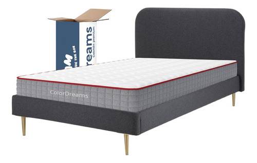 Base De Cama Y Colchón Memory Foam 100x190x20 Cm Con Resortes Pocket Individual Box De Metal Y Madera Cabecera Curva Color Gris Kingshouse