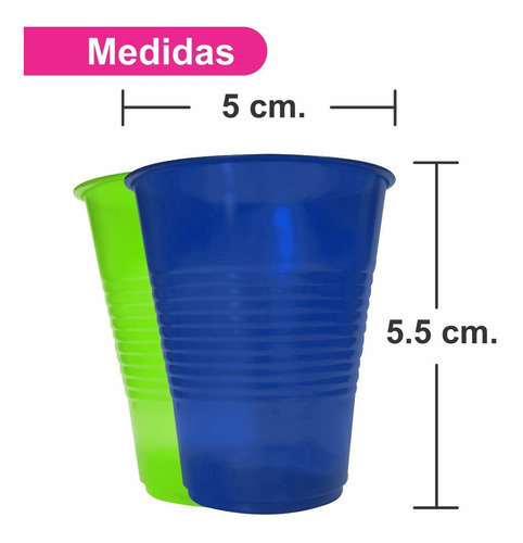 Vaso Shot Neón Desechable 50 Piezas Marca Primo -  Color Azul-Verde