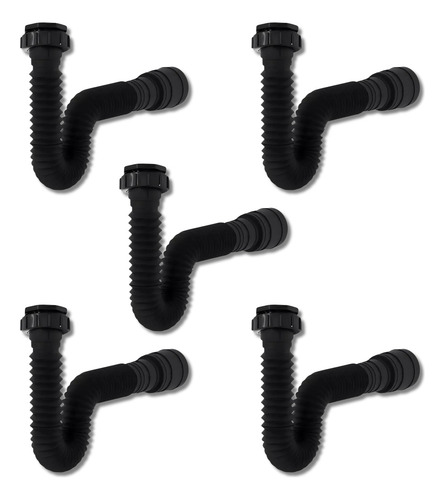 Sifão Sanfonado Universal Preto 5un Sifão Lavatório 71cm Prt