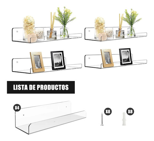 4 Repisas Flotantes Estantes De Pared Flotantes De Acrílico