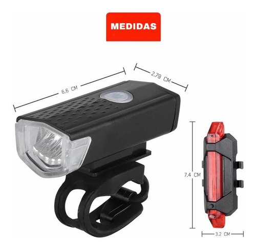 Combo Luces Recargables Bicicleta Delantera Y Trasera 300lm