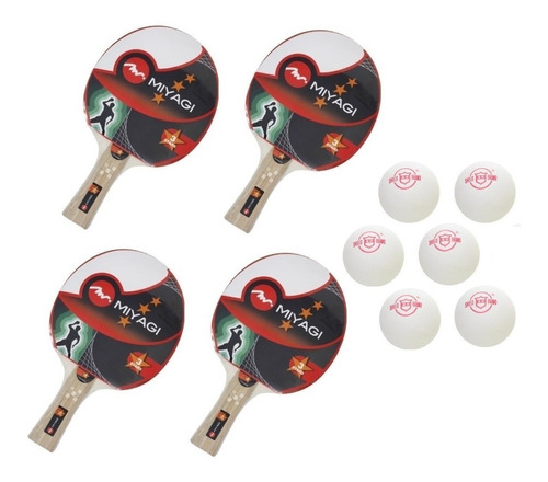 4 Raquetas Miyagi + Caja De Ping Pong Tenis D Mesa Promocion