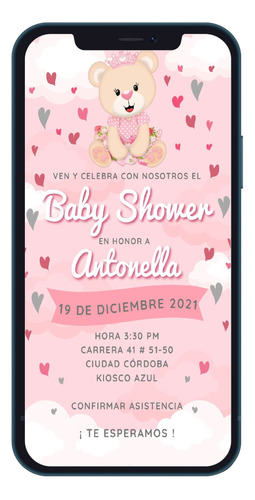 Invitación Baby Shower Niña Osita