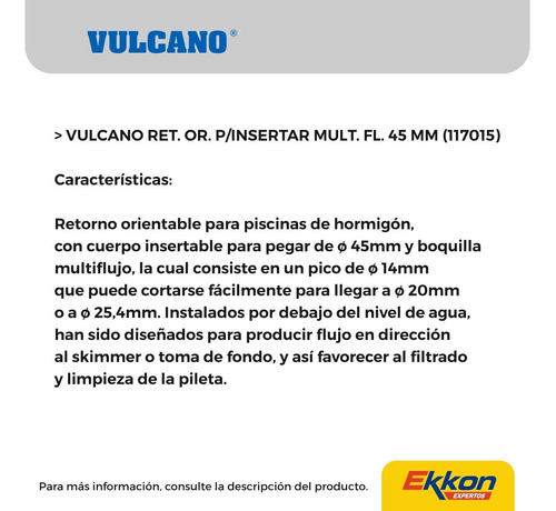 Imagen 3 de 8 de Retorno Orientable Piscina Hormigón Vulcano 45 Mm 117015