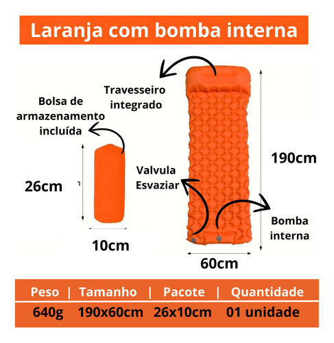 Isolante Térmico | Colchão Inflável Camping C/ Bomba Interna