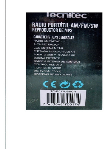 Imagen 7 de 8 de Radio 4 Bandas Am/fm Con Lector De Memorias Control Remoto