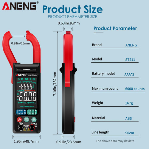 ... . Pinza Amperimétrica Aneng St211 6000 Counts Ac D