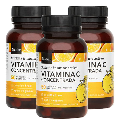 Combo Vitamina C Natier Concentrada 50 Cápsulas X 3 Unidades