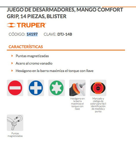 Imagen 3 de 7 de 14197 Truper Juego Desarmadores Mango Comfort Grip 14 Piezas