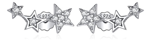 Aretes De Plata 925 Zirconias Estrellas Unitalla Mujer