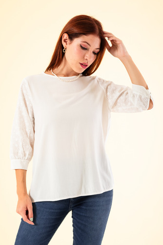 Blusa Manga Broderie 3/4 Margarita