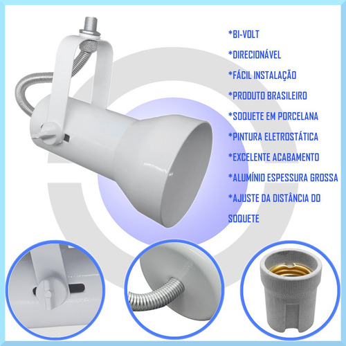 Imagem 4 de 7 de Kit 3 Spot Trilho Aluminio E27 P/ Led 60 Cm Soft
