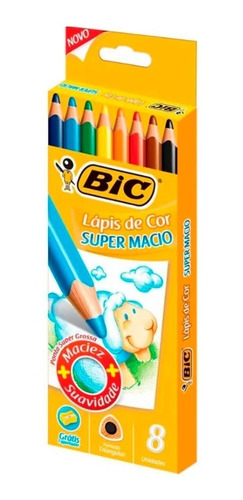 Lápis De Cor 8 Cores Bic Ponta Grossa Super Macio Apontador