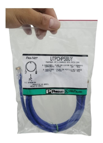 Patch Cord Cat5e 1,5m 100% Cobre Azul Panduit