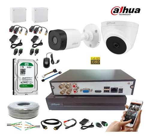 Kit Camara De Seguridad Dahua Dvr 4ch 1080 + 2 Cám 1080+ D.d