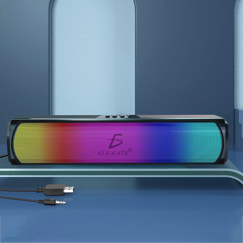 Barra De Sonido Soundbar Gamer Con Luz Led RGB Color Negro Ele-Gate
