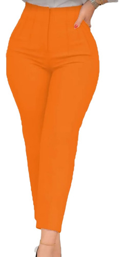 Pantalón De Vestir Tiro Alto Con Pinzas Naranja 