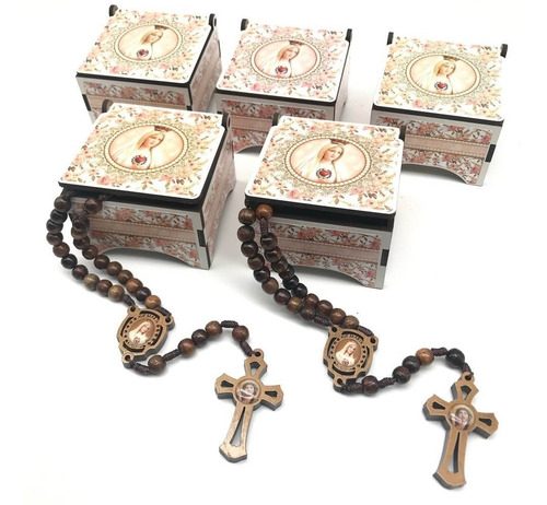 5 Un Terço Nossa Senhora De Fátima Caixinha Atacado Cor Marrom