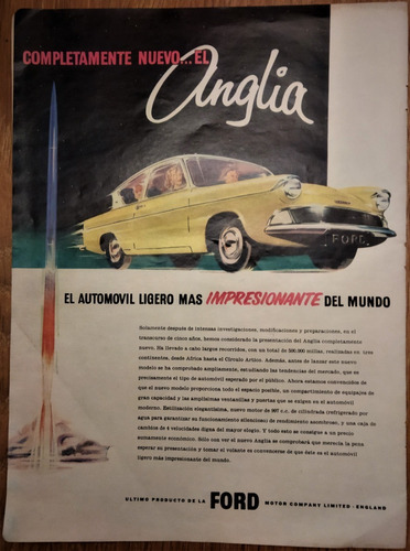 1954 Publicidad De Automovil Ford Modelo Anglia Vintage Raro