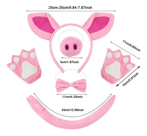 Pig Costume Set Accessories Dress Up For Party With Gloves