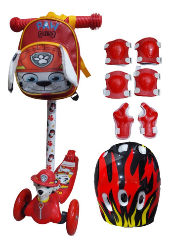 Scooter Patin Del Diablo Paw Patrol Con Luz Led Y Mochila 