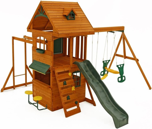 Juego De Columpios De Madera Con Mesa De Café Y Taburetes