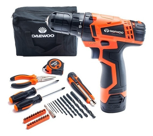 Taladro inalámbrico de 10mm Daewoo DACD1210CK 12V+ accesorios con bolso 220V