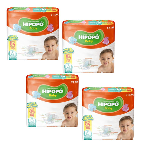 Kit 4 Pct Fraldas Infantil Hipopó Baby M84 G74 Xg64 Xxg54 