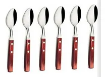 Comprar Set De Cubiertos Cucharas Mango Madera X6 Acero Inoxidable