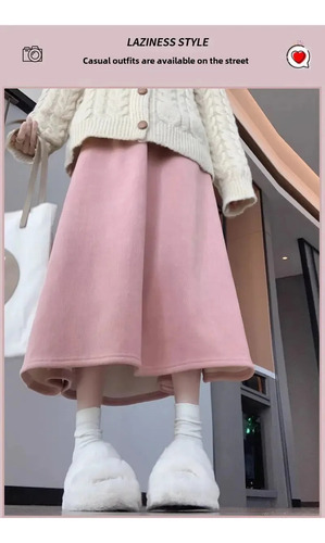 Falda Midi En A De Pana Con Forro Polar, Otoño/invierno