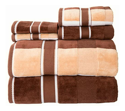 Lavish Home T Towel Set Oakville, Velour, Chocolate, 6 Piece