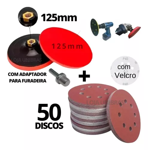 50 Disco De Lixa C/ Velcro 125mm 5'' Pol + 1 Suporte Velcro