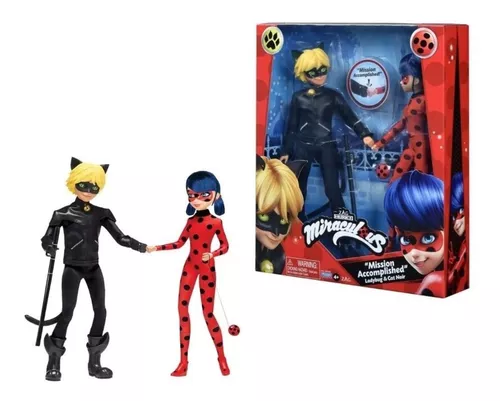 Boneca Miraculous Ladybug e Boneco Cat Noir 