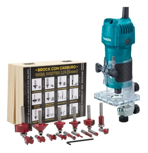 Recoratadora Router Makita 3709 Con Kit 15 Brocas Madera Obi