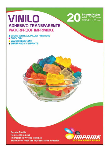 Vinilo Adhesivo Transparente A4/20h Imprink