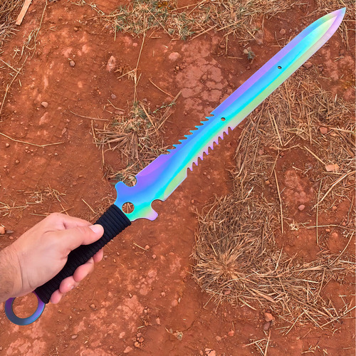 Faca Facão Rambo Militar Tático Bushcraft Serrilhado Aço 440 Cor Preto/prata