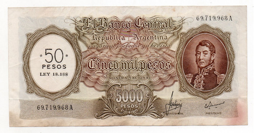 5000 Pesos Moneda Nacional Resellado A 50 Pesos Ley Bot 2217