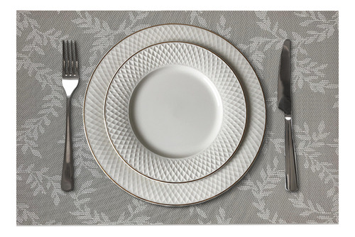 10 Jogo Americano Mesa Posta Luxo Impermeável Pvc Mz Dese Vr Cor M8 Folhas Cinza Claro Escuro Grafite Preto Prateado Desenhos Mz Retangular