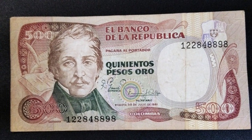 Billete De 500 Pesos Año 1981, 9 Digitos, Estado 6