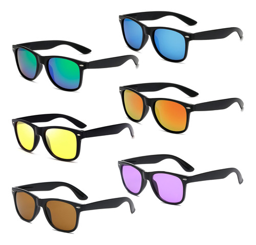 Unning Paquete De 6 Lentes De Sol De Neon A Granel Retro De