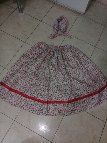 Pollera 220 X 65 Cms Con Pañuelo Paisana Niña