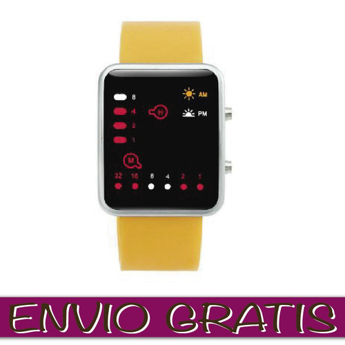 Reloj Geek De Leds Binario Color Amarillo Envio Gratis