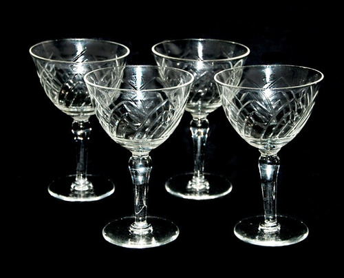 4 Taças Para Vinho Tinto Em Cristal, Cerca 1940