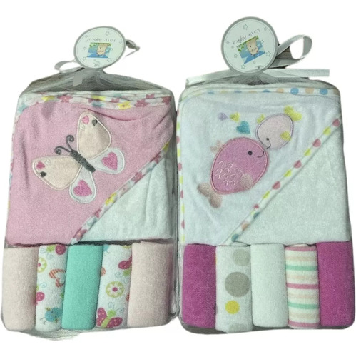 Set Toalla Con Capucha Bebe 5 Mas Toallitas Multiuso Baño