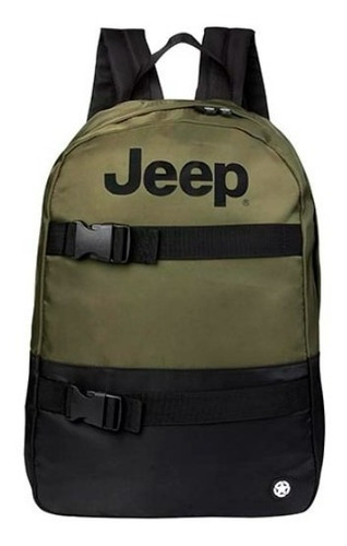 Mochila Escolar Jeep Juvenil Amplia Reforzada Con Porta Laptop Color Verde Diseño de la tela Liso