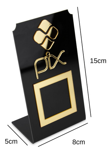 Placa Pix Qr Code Display Para Pagamentos Acrílico Preto Cor Preto E Dourado