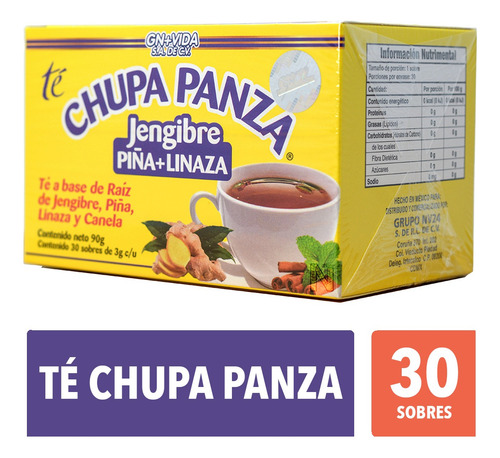 Té Chupa Panza (jengibre, Piña Y Linaza) 30 Sobres De 3g C/u Gn+vida