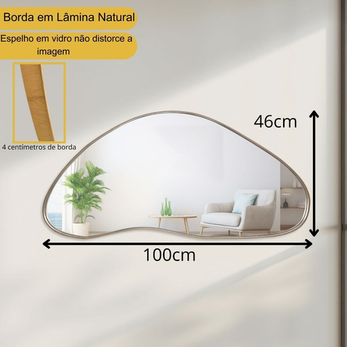 Espelho Orgânico Colina Com Borda Em Lamina Madeira Natural
