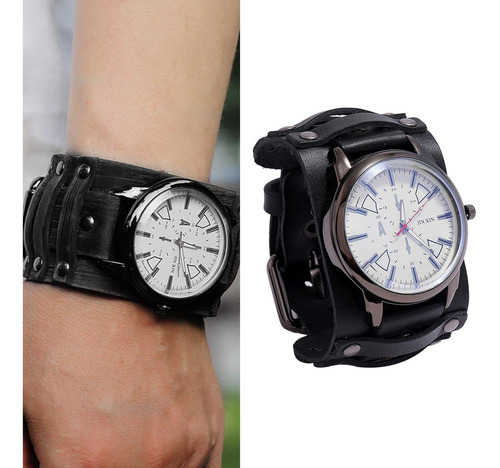 2 Uds., Reloj Con Puntero Punk Retro, Correa Ancha De Cuero,
